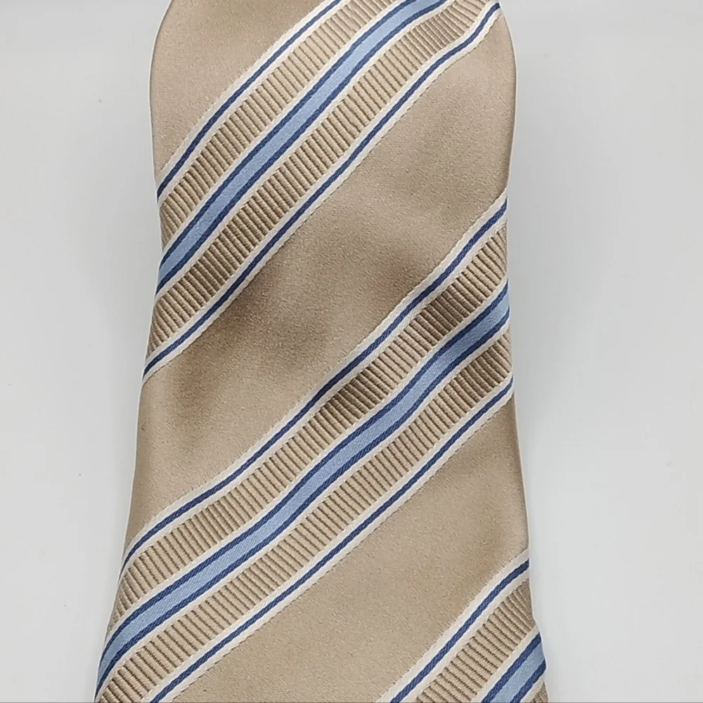 Donald Trump Signature Collection Silk Necktie Tie Striped Tan Blue Formal